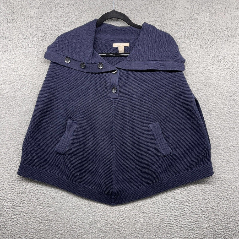 Banana Republic Womens Poncho Cape Blue Knit Sleeveless Button Up V-Neck Size S